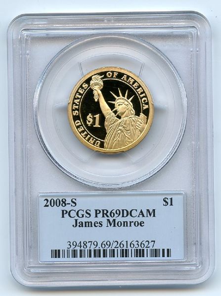 2008 S $1 James Monroe Dollar PCGS PR69DCAM