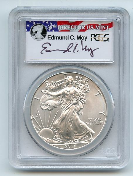 2014 (W) $1 American Silver Eagle 1 oz PCGS MS70 Moy Autograph