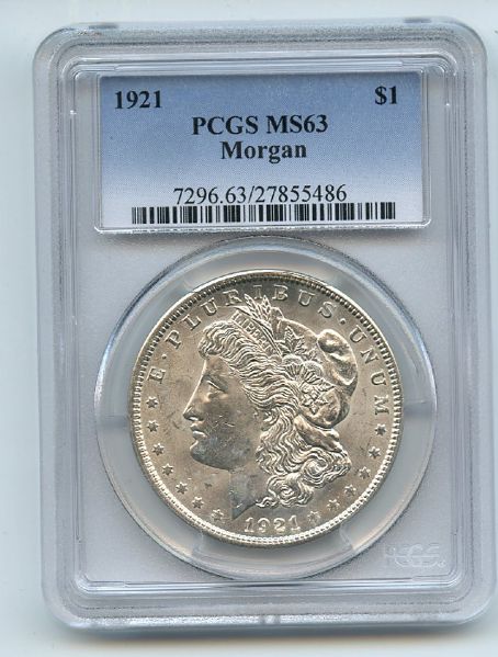 1921 $1 Morgan Silver Dollar PCGS MS63 (486)