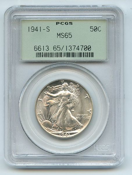 1941 S 50C Walking Liberty Silver Half Dollar PCGS MS65