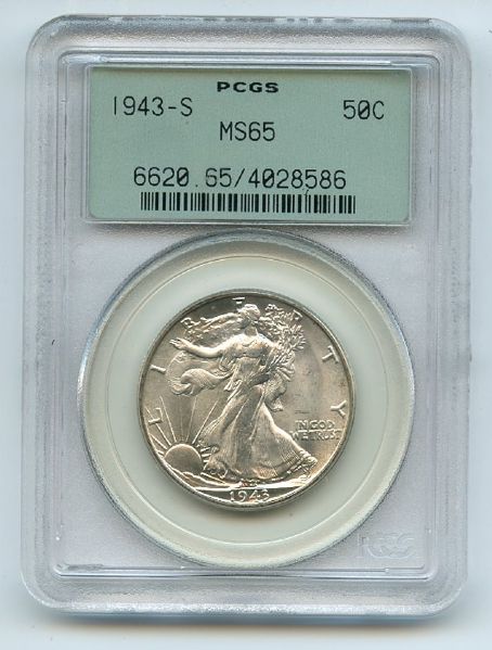 1943 S 50C Walking Liberty Silver Half Dollar PCGS MS65