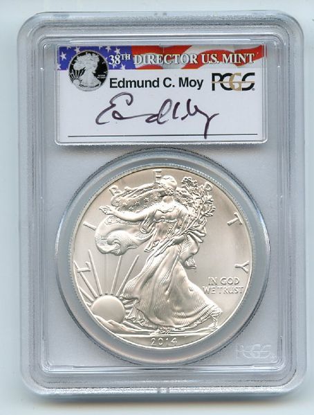 2014 (S) $1 American Silver Eagle 1 oz PCGS MS70 Moy Autograph