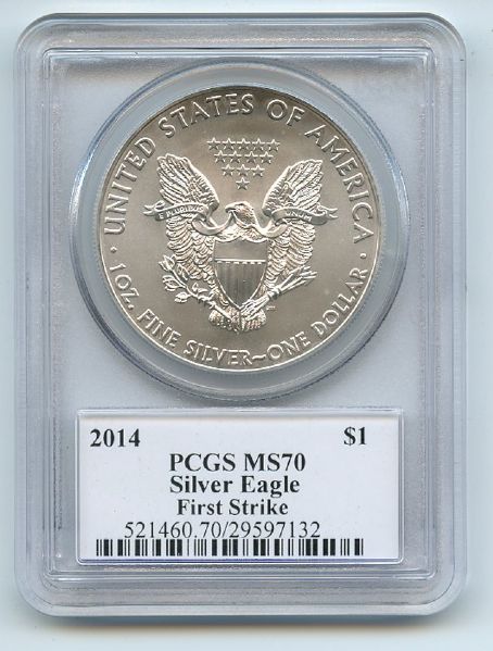 2014 $1 American Silver Eagle 1oz PCGS MS70 First Strike Standish