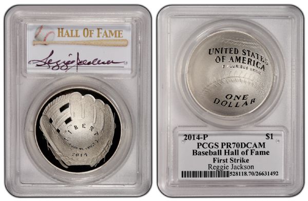 2014 P $1 Silver Baseball Hall of Fame Reggie Jackson PCGS PR70DCAM First Strike