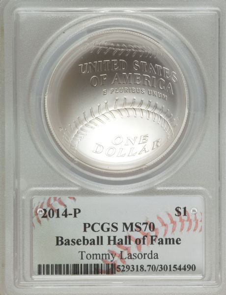 2014 P $1 Silver Commemorative Baseball Hall of Fame HOF Tommy Lasorda PCGS MS70