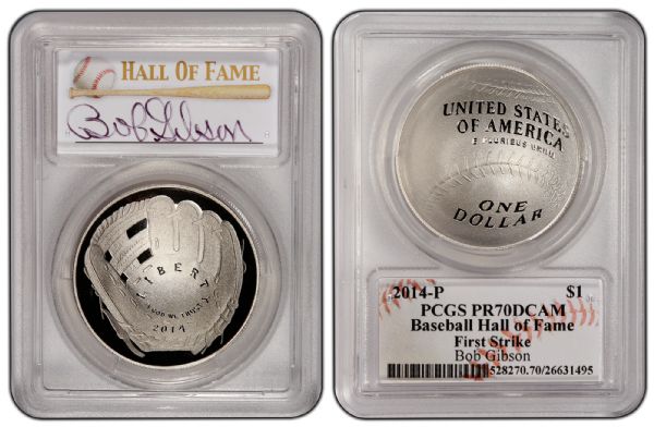 2014 P $1 Silver Baseball Hall of Fame HOF Bob Gibson PCGS PR70DCAM First Strike
