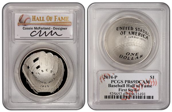 2014 P $1 Silver Baseball Hall of Fame Cassie McFarland PCGS PR69DCAM FS