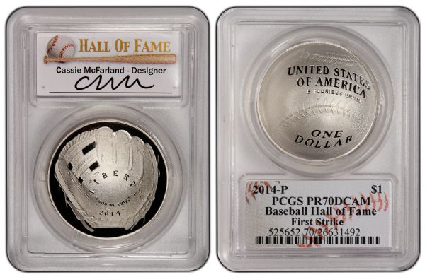 2014 P $1 Silver Baseball Hall of Fame Cassie McFarland PCGS PR70DCAM FS