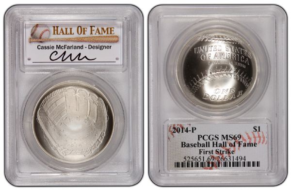 2014 P $1 Silver Baseball Hall of Fame Cassie McFarland PCGS MS69 First Strike