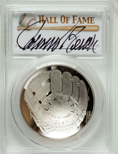 2014 P $1 Silver Baseball Hall of Fame HOF Johnny Bench PCGS PR70DCAM