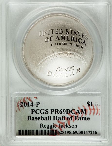 2014 P $1 Silver Baseball Hall of Fame HOF Reggie Jackson PCGS PR69DCAM