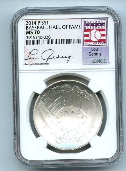 2014 P $1 Silver Commemorative Baseball Hall of Fame HOF Lou Gehrig NGC MS70