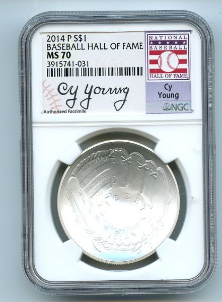2014 P $1 Silver Commemorative Baseball Hall of Fame HOF Cy Young NGC MS70