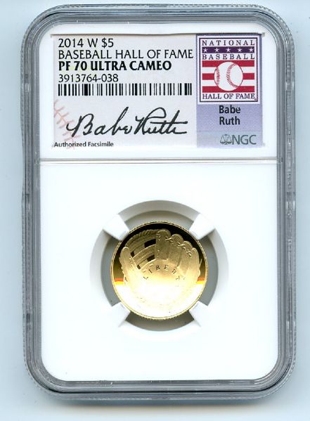 2014 W $5 Gold Commemorative Baseball Hall of Fame HOF Babe Ruth NGC PF70UC