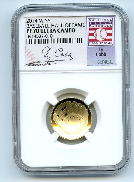 2014 W $5 Gold Commemorative Baseball Hall of Fame HOF Ty Cobb NGC PF70UC