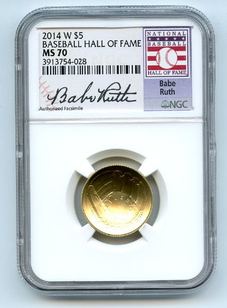 2014 W $5 Gold Commemorative Baseball Hall of Fame HOF Babe Ruth NGC MS70