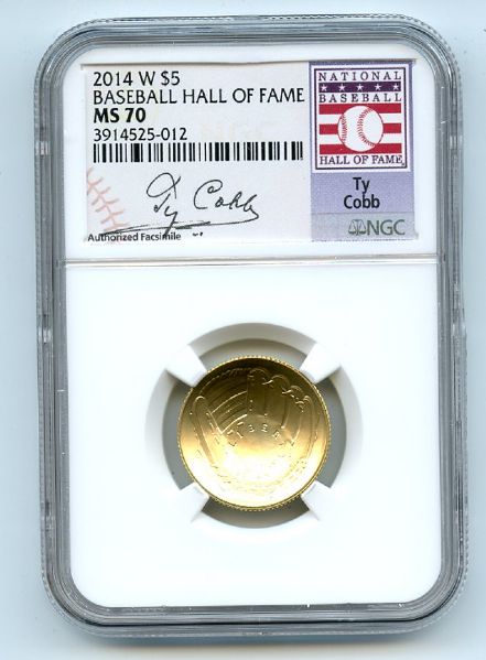 2014 W $5 Gold Commemorative Baseball Hall of Fame HOF Ty Cobb NGC MS70
