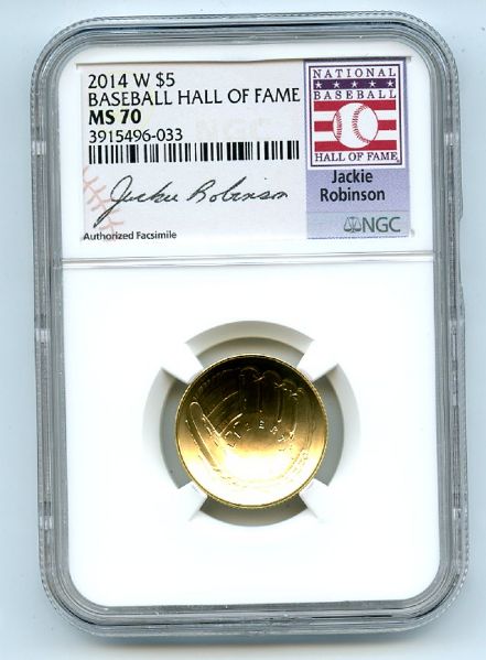 2014 W $5 Gold Commemorative Baseball Hall of Fame HOF Jackie Robinson NGC MS70
