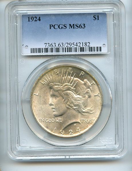 1924 $1 Silver Peace Dollar PCGS MS63