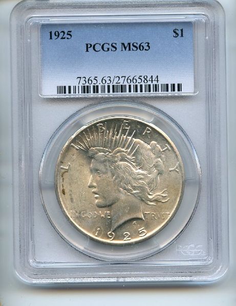 1925 $1 Silver Peace Dollar PCGS MS63