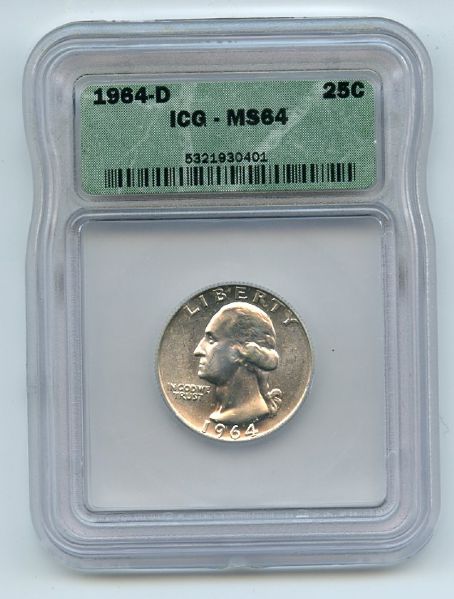 1964 D 25C Silver Washington Quarter IGC MS64