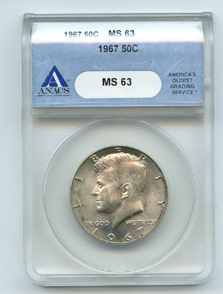 1967 50C Silver Kennedy Half Dollar ANACS MS63
