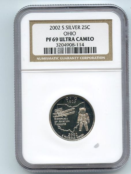 2002 S 25C Silver Ohio Quarter NGC PF69UC