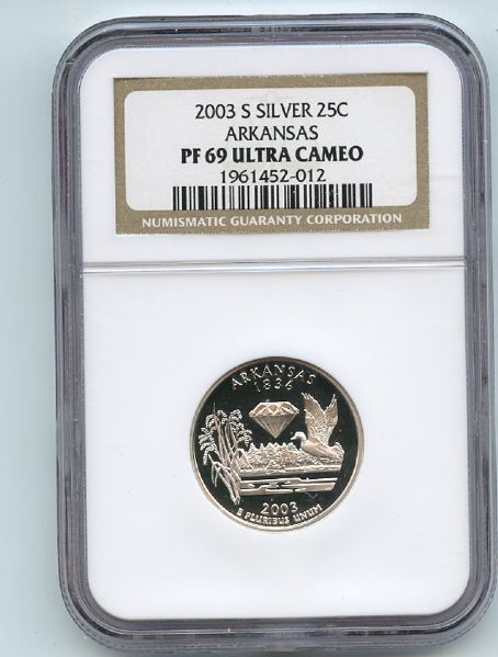2003 S 25 C Silver Arkansas Quarter NGC PF69UC