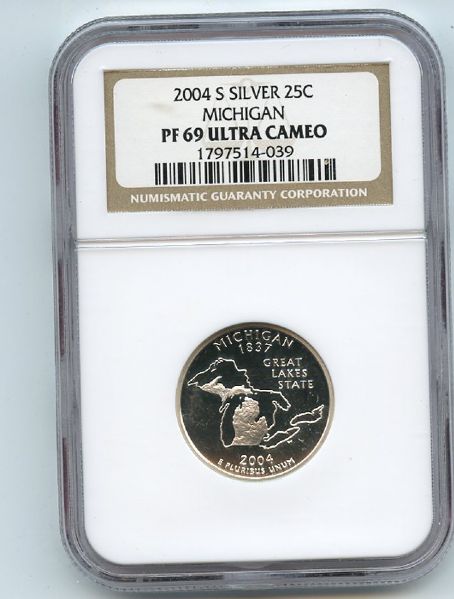 2004 S 25C Silver Michigan Quarter NGC PF69UC