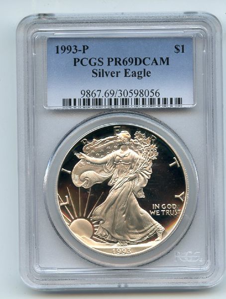 1993 P $1 Proof American Silver Eagle 1oz PCGS PR69DCAM