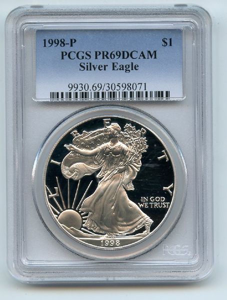1998 P $1 Proof American Silver Eagle 1oz PCGS PR69DCAM