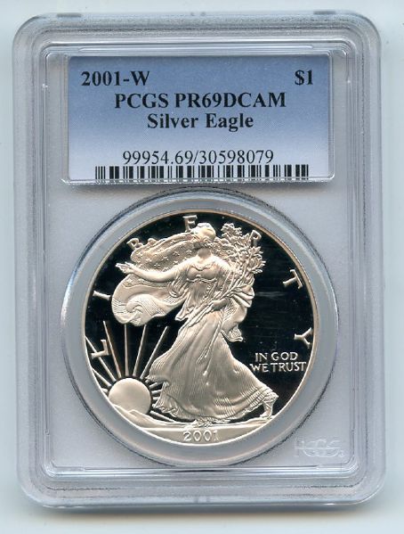 2001 W $1 Proof American Silver Eagle 1oz PCGS PR69DCAM