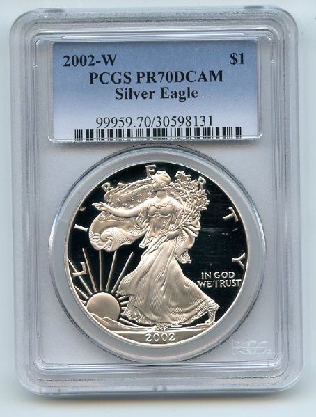 2002 W $1 Proof American Silver Eagle 1oz PCGS PR70DCAM