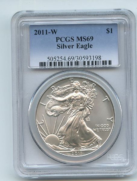 2011 W $1 Uncirculated Burnished Silver Eagle PCGS MS69