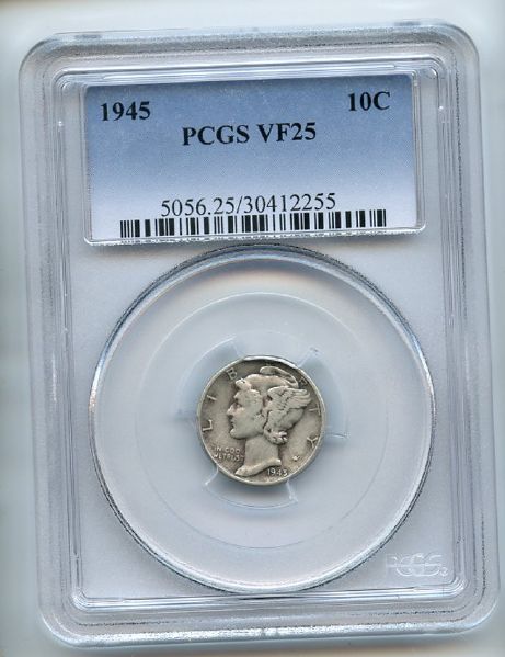 1945 10C Mercury Silver Dime PCGS VF25