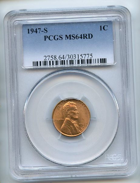 1947 S 1C Lincoln Cent PCGS MS64RD