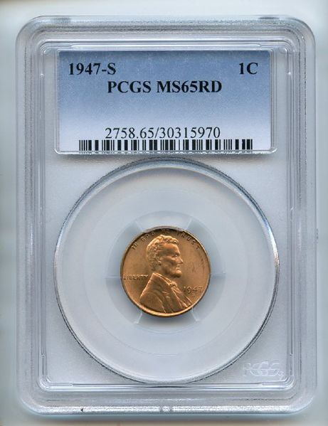 1947 S 1C Lincoln Cent PCGS MS65RD