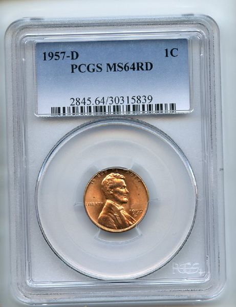 1957 D 1C Lincoln Cent PCGS MS64RD