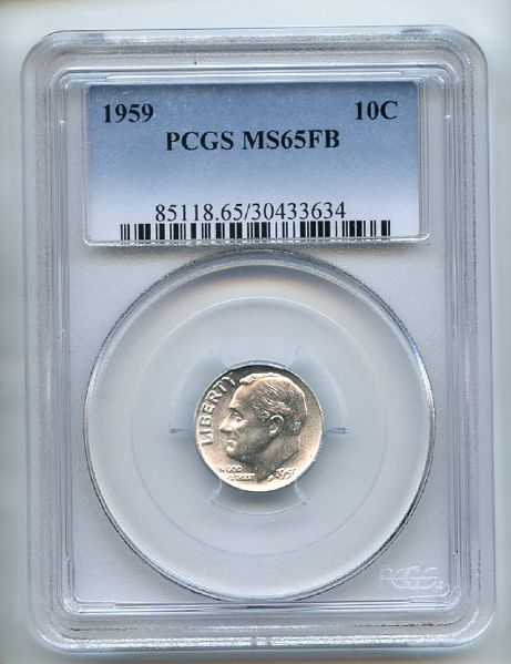 1959 10C Roosevelt Silver Dime PCGS MS65FB