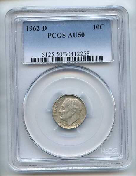 1962 D 10C Roosevelt Silver Dime PCGS AU50