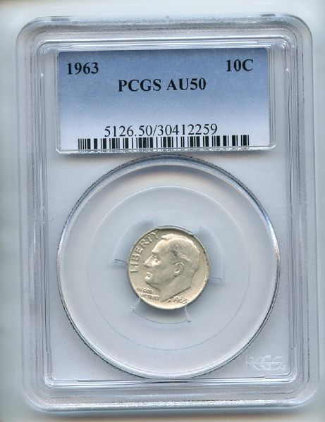 1963 10C Roosevelt Silver Dime PCGS AU50