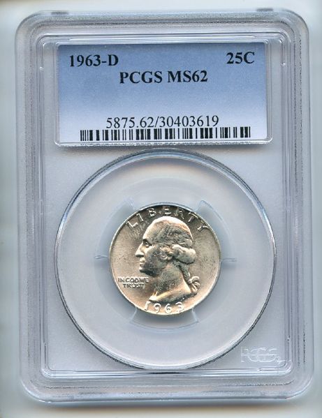 1963 D 25C Washington Silver Quarter PCGS MS62