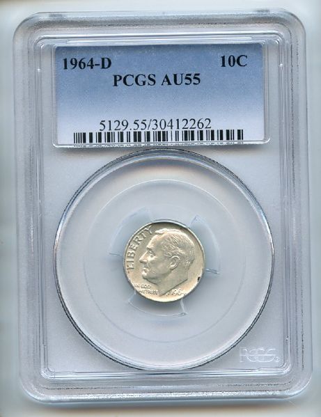 1964 D 10C Roosevelt Silver Dime PCGS AU55