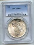 1922 $1 Silver Peace Dollar PCGS MS63