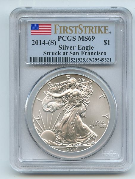 2014 (S) $1 American Silver Eagle 1oz PCGS MS69 First Strike