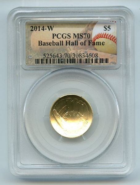 2014 W $5 Gold Baseball Hall of Fame HOF Commemorative PCGS MS70