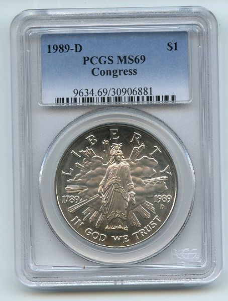1989 D $1 Congressional Silver Commemorative Dollar PCGS MS69