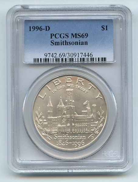 1996 D $1 Smithsonian Silver Commemorative Dollar PCGS MS69