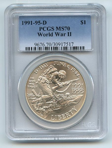 1993 D $1 World War II WWII Silver Commemorative Dollar PCGS MS70