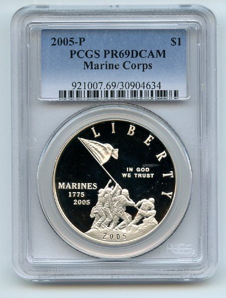 2005 P $1 Marine Corps Silver Commemorative Dollar PCGS PR69DCAM